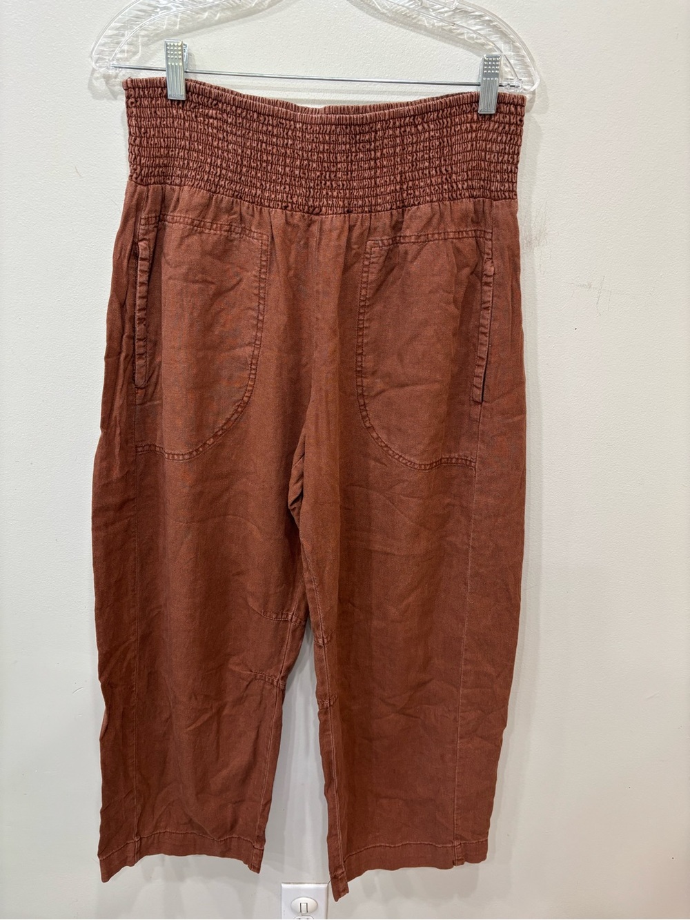 Pilcro The Reese Barrel Pull On Smocked Linen Blend Pants Women’s Size Medium